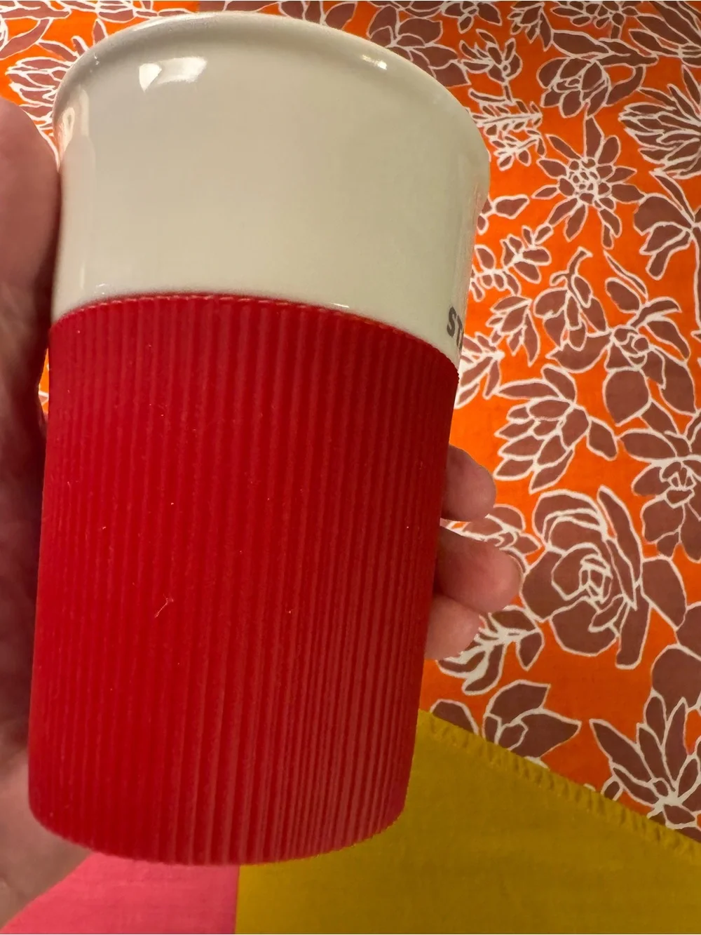 Starbucks Ceramic Insulated Tumbler Red 8oz Silicone Grip 2011 Travel Coffee Mug